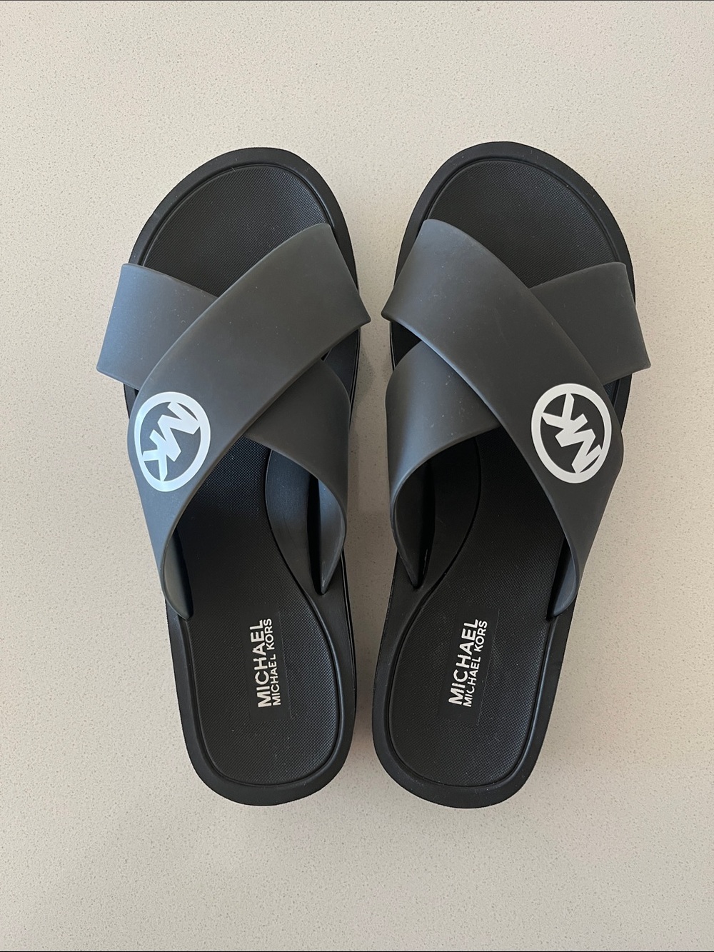 Michael Kors Black Crisscross Logo Slide Sandals